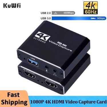 Imagem de Kuwfi hdmi placa de captura de vídeo para streaming ao vivo 1080p 4k usb3.0 gravador de vídeo