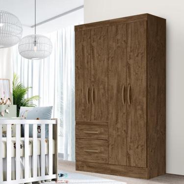 Imagem de Guarda-roupa de bebê com 4 portas e 2 gavetas - Castanho Wood