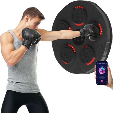 Imagem de Máquina de boxe musical, almofada de perfuração eletrônica inteligente montada na parede, com contador de display LED e sensor Bluetooth, para exercícios domésticos/liberação de estresse, pr