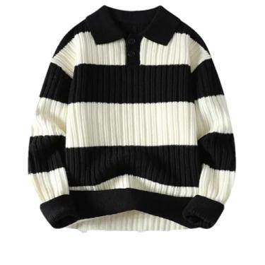 Imagem de KANG POWER Suéteres masculinos de malha stretch designer patchworked pulôver de lã macio suéter malha roupas, 8065 Preto, G