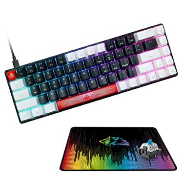 Imagem de Teclado portátil 60% mecânico para jogos True RGB retroiluminado compacto 68 teclas Samll teclado todas as teclas anti-fantasma, mouse pad de cor à prova d'água USB tipo C para Windows, laptop, PC,