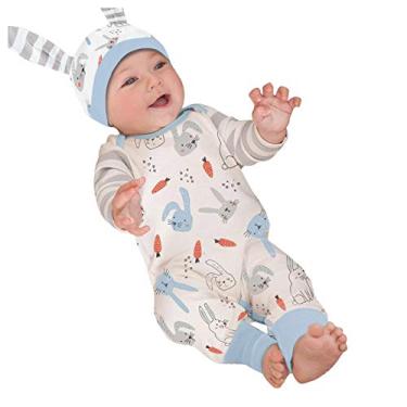 Imagem de Macaquinho de bebê estampado coelho desenho animado meninos macacão infantil + chapéu Páscoa meninas macaquinho e macacão de Páscoa criança menino, Azul, 6-12 Meses