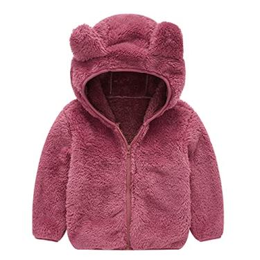 Imagem de Jaqueta de inverno tamanho 14 com capuz para bebês e crianças, casaco de lã grosso com zíper e jaqueta com óculos, Vermelho, 4-5 Anos