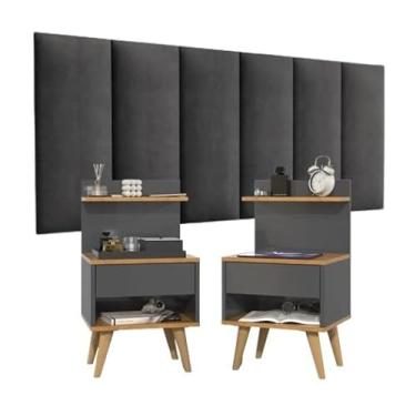 Imagem de Conjunto Cabeceira Cama Casal 1,40 Com Mesa de Cabeceira Quarto Luxo Cinza/Cinamomo