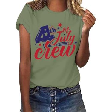 Imagem de 4th of July Shirts Women 2024 Patriotic Tops Summer Loose Casual Camiseta Independence Day Festival Sair Blusas, Verde militar, XXG