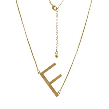 Imagem de Colar De Letra Inicial Grande Transversal Folheado Em Ouro 18K Softjoias (F)