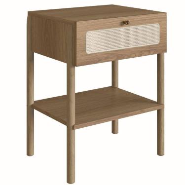 Imagem de Mesa de Cabeceira Oslo Artesano 48 cm (largura) em MDP Palha Natural Uma Gaveta Base Madeira