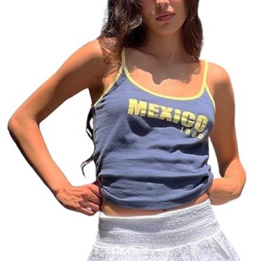 Imagem de Camisetas femininas para bebês Y2k Tops Brasil cropped Y2k camisetas estampadas para mulheres vintage 90 camisas streetwear, México-azul-marinho, M