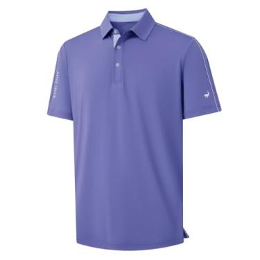 Imagem de Rouen Camisa polo masculina de manga curta, modelagem seca, absorção de umidade, sólida, casual, esportiva, gola de golfe, Violeta azulado, GG