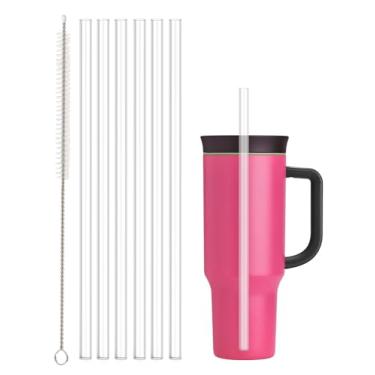 Imagem de Canudo de substituição para copo Owala de 1,134 g com alça, pacote com 6 canudos transparentes reutilizáveis com escova de limpeza, e para Stanley/Simple Modorn copo copo de 1,134 g, acessórios para