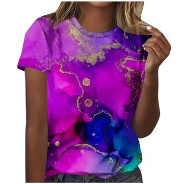 Imagem de MaMiDay Camisetas femininas com estampa colorida, manga curta, casual, folgada, para o verão, A02#multicolorido, 5G