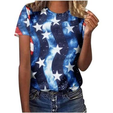 Imagem de MaMiDay Camisetas femininas com bandeira americana com botão assimétrico gola patriótica camisetas modernas de férias de verão 4 de julho, A02#multicolorido, XXG