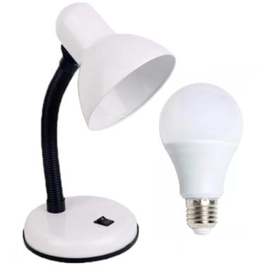 Imagem de Luminária Mesa Abajur 35cm Articulada Flexível + Lâmpada LED PT-06 PAI Cor: Branco