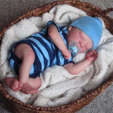 Imagem de BAOERYAA 17 polegadas Bonecas bebê reborn,bebe reborn menina silicone sólido com genitais,roupas azuis olhos fechados lavável bebe reborn menina recenascido Vinil de corpo inteiro,Silicone