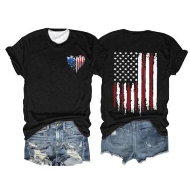 Imagem de Camiseta feminina com bandeira da América, roupa jeans com bandeira da América, patriótica, camisetas estampadas engraçadas, Za1 - preto, M