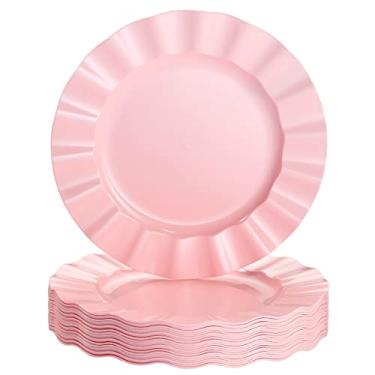 Imagem de Pratos de bolo rosa | Pratos de salada descartáveis | véu | 22,2 cm | 20 peças