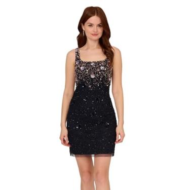 Imagem de Adrianna Papell Vestido feminino curto com contas, Azul marinho/ouro rosa, 38