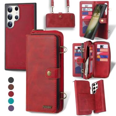 Imagem de QIXIU Capa carteira para Samsung Galaxy S23 Ultra, capa carteira multifuncional, carteira magnética destacável 3 em 1 para Galaxy S23 Ultra, capa de celular com alça dobrável com zíper e alças de