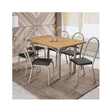 Imagem de Mesa de Jantar Retangular Kappesberg Salvador com 6 Cadeiras Estofadas - Nickel, Freijó e Preto