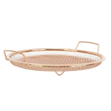 Imagem de A Bandeja Redonda de Aço Inoxidável para Frutas, Alças Duplas, Dreno de Malha de Metal, Adequado para Sala de Estar, Mesa de café, Filtro de Pia de Cozinha (Rosa ouro)