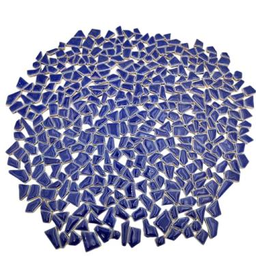 Imagem de 450 g azulejos de mosaico de cerâmica irregular, peças de mosaico pedras para fazer mosaicos faça você mesmo, artesanato, hobbie, arte, decoração de parede para casa (azul escuro)