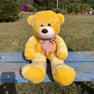 Imagem de Urso Pelúcia Grande 60cm Hipoalergênico (Doce de leite com laço bege)