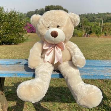 Imagem de Urso Pelúcia Grande 60cm Hipoalergênico (Avelã com laço rose)