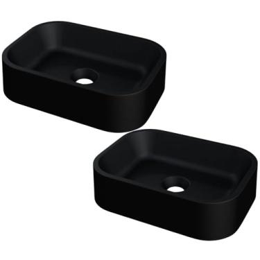 Imagem de Kit 02 Cubas de Apoio Retangular Para Banheiro Lavabo C01 BR37W Preto Matte Fosca - Lyam