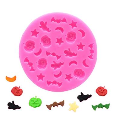 Imagem de Wetco Mini molde de silicone de Halloween para doces ou travessuras fantasma abóbora morcego festival doce chocolate fazendo pequeno molde de silicone, rosa (pequeno)