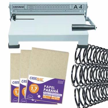 Imagem de Kit Encadernação A4 X + Cartonagem e Espiral Metal Preto Cassmar - Cas