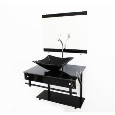 Imagem de Kit gabinete banheiro 60cm apx com cuba quadrada mármore preto + torne