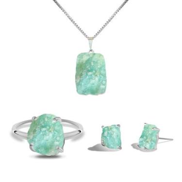 Imagem de Conjunto Natura Amazonita - Cristal Natural, Banho Ouro 18k