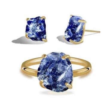 Imagem de Conjunto de Sodalita - Cristal Natural, Banho Ouro 18k