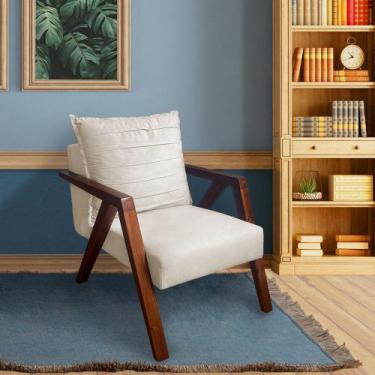 Imagem de Poltrona Monalisa Decorativa Mona Pés de Madeira Maciça Suede Bege Cla