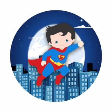 Imagem de Painel de Lona Redondo Super Herói Cute Cidade Noturna Lua Cheia - Fab