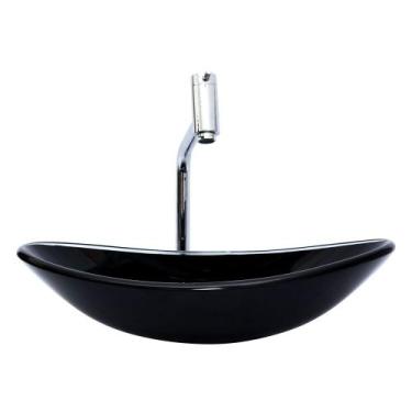 Imagem de Kit Banheiro Cuba Vidro Oval 47 Cm + Torneira Link + Válvula - Lopazzi