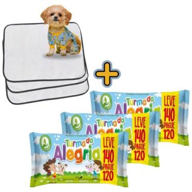 Imagem de Kit Higiene Pet com 3 Lenços Umedecidos Turma da Alegria + 3 Tapetes H