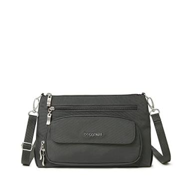 Imagem de Baggallini Bolsa tiracolo feminina original para uso diário, 27 x 18 cm, com proteção RFID, lavável, leve, de nylon, com zíper, Carvão, One Size