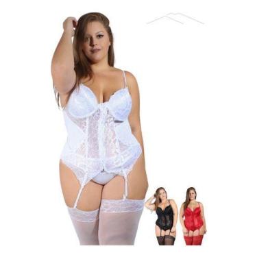 Imagem de Lingerie Espartilho Plus Size Completo Com Meia 7/8 e Abertura em Zípe