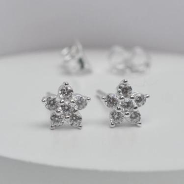 Imagem de Brinco Florzinha Petalas Cor Cristal 6mm - Prata - Use White - Prata