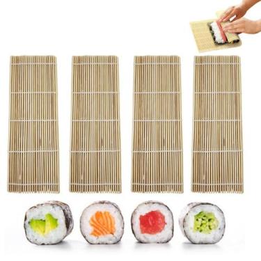Imagem de Kit 4 Sushi Mat Esteira Para Sushi Sudare Quadrado Bambu Comida Japone