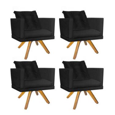 Imagem de Kit 04 Poltrona Lucia Confort Base Giratória Caramelo Com Almofada Sal