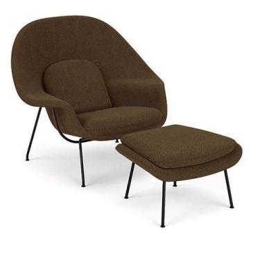 Imagem de Poltrona com Puff Womb Chair Base Preta Bouclê - Decorato Móveis, Choc