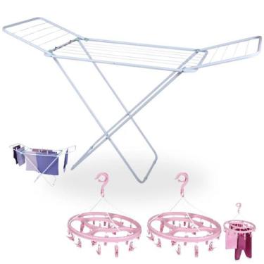 Imagem de Varal Retratil de Chao Branco 1,43 M com Abas Slim Portatil + 2 Mini V