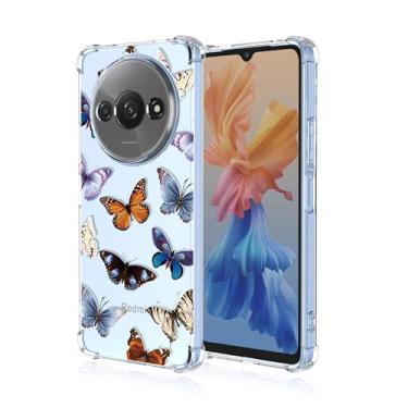 Imagem de RRXSYXL Capa para celular Xiaomi Redmi A3 4G com estampa floral transparente e borboletas, capa de TPU macio com proteção à prova de choque para Redmi A3 4G (borboletas coloridas)