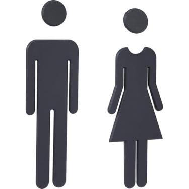 Imagem de GORGECRAFT 2 peças placa de banheiro autoadesivo 20 cm sinais de porta de banheiro masculino e feminino sinais de identificação de banheiro plástico preto WC adesivos de parede sinalização para hotel