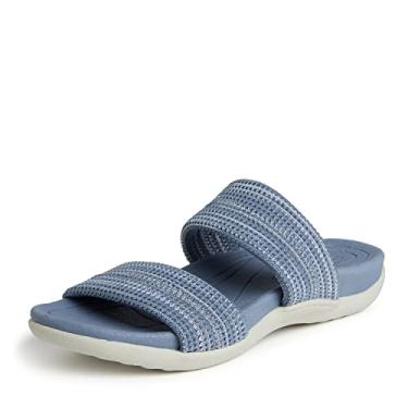 Imagem de Dearfoams Sandália feminina original confortável Blair Slip-On com faixa dupla com suporte de arco, Pedra sílex, 35