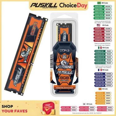 Imagem de Memória RAM DDR3 PUSKILL - 8GB, 4GB - 1600MHz e 1333MHz - 240 Pinos, D