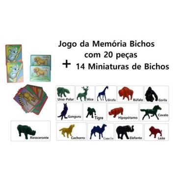 Imagem de Kit Jogo da Memória dos Bichos com 20 peças + 14 Miniaturas de Bichos 