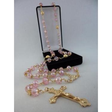 Imagem de Terço cristal aust. rosa 8x6mm - p.n. dourado - folh. ouro - armazem
